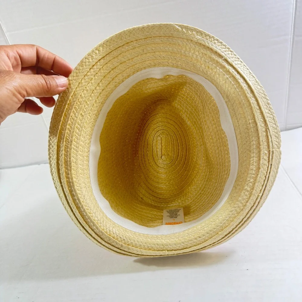 Y2K Chic Gymboree Girls Straw Fedora Hat‎ Pink Bow Tan Paper Sun Hat Size L BOHO